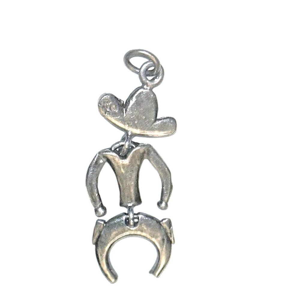 Sterling Silver Cowboy 2" Pendant Western Moveable Charm Signed Stamped 925